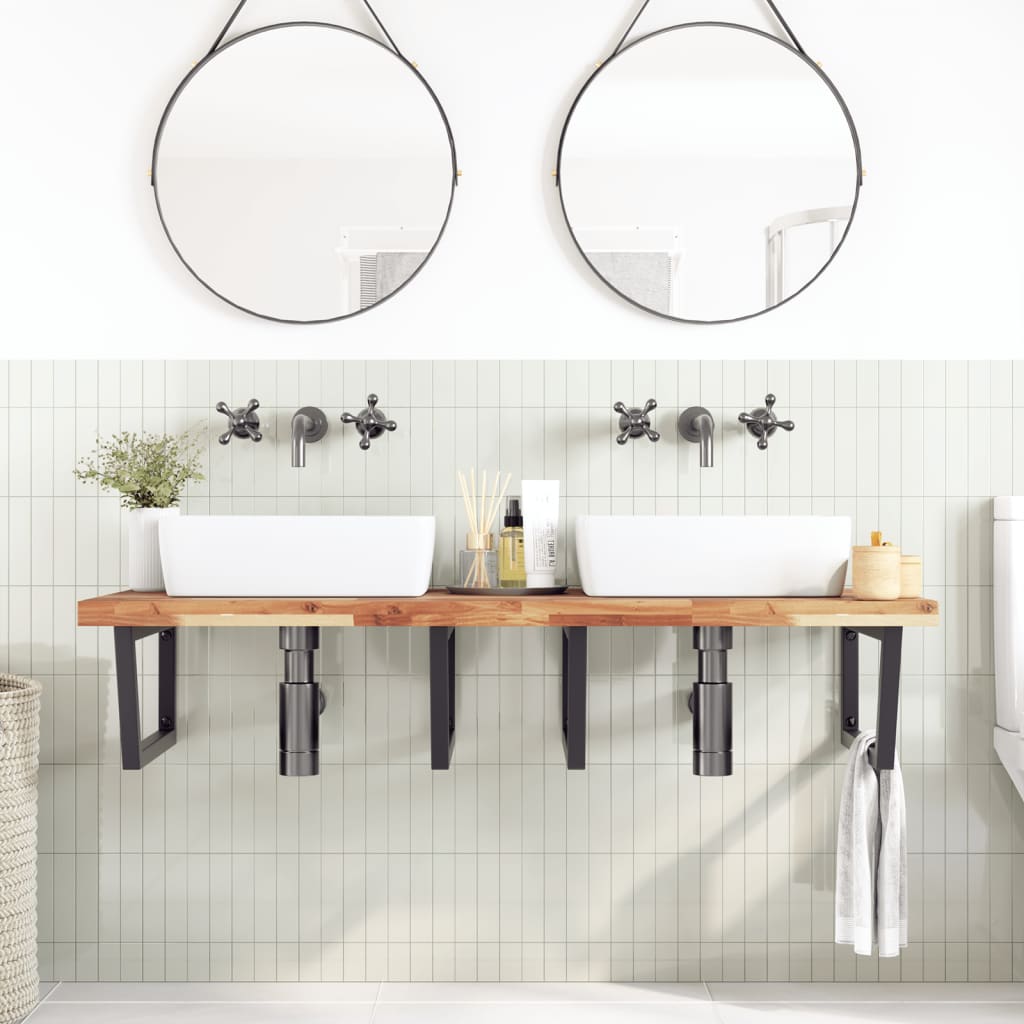 Shelf for washbasin, steel and solid acacia wood