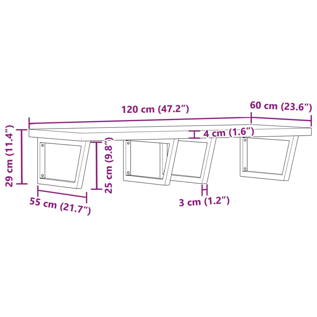 Shelf for washbasin, steel and solid acacia wood