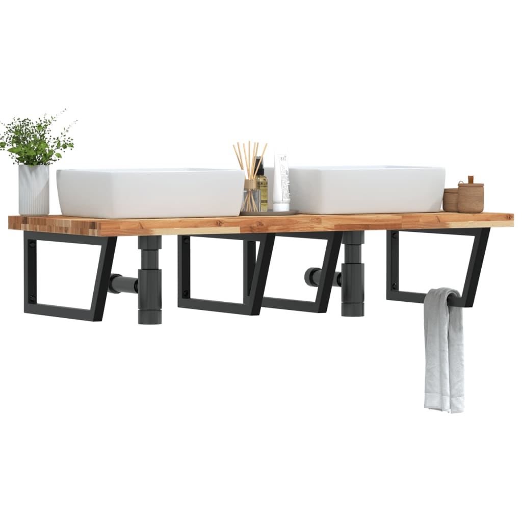 Shelf for washbasin, steel and solid acacia wood