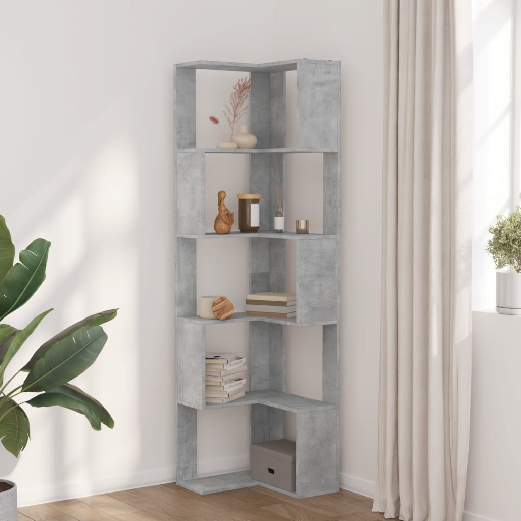Corner Wardrobe, 5 Tiers, Grey Concrete, 50x50x179cm, Wood