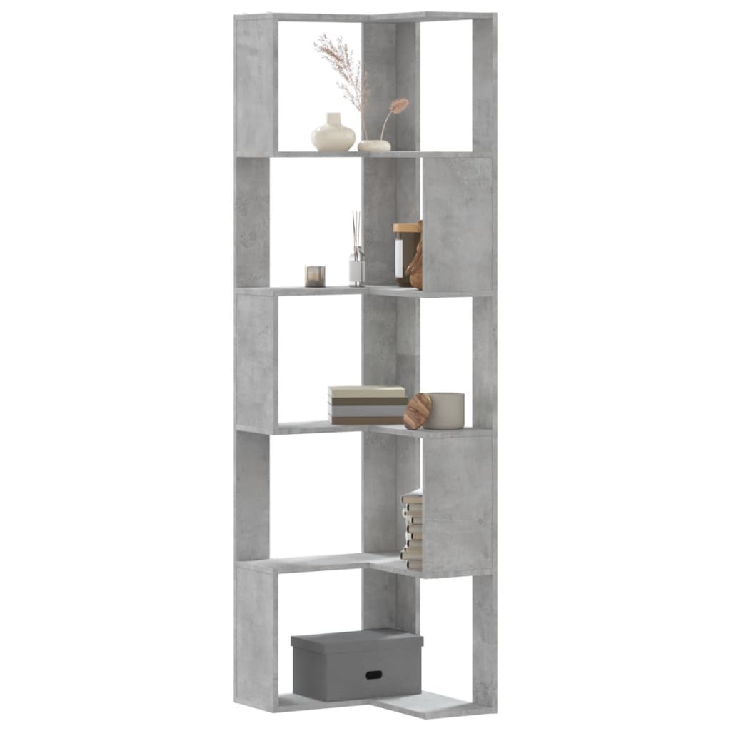 Corner Wardrobe, 5 Tiers, Grey Concrete, 50x50x179cm, Wood