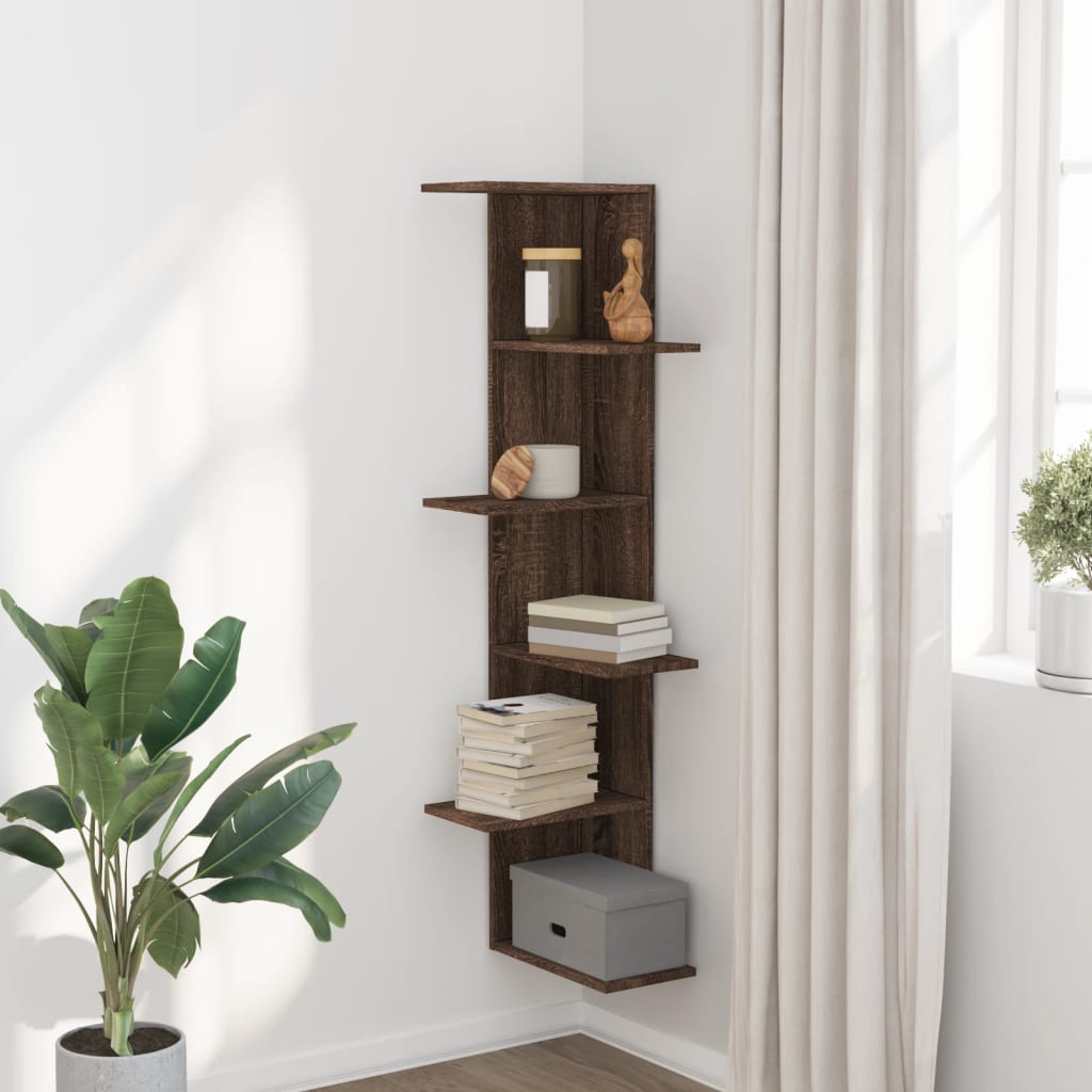 Sienas stūra plaukts, brūns, 36,5x36,5x140cm, MDF