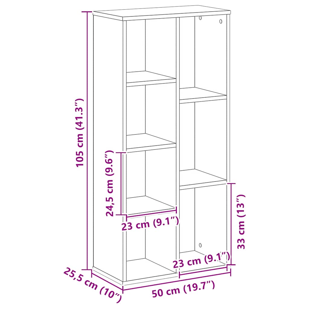 Bookcase, artisan oak, 50x25x105cm, engineered wood