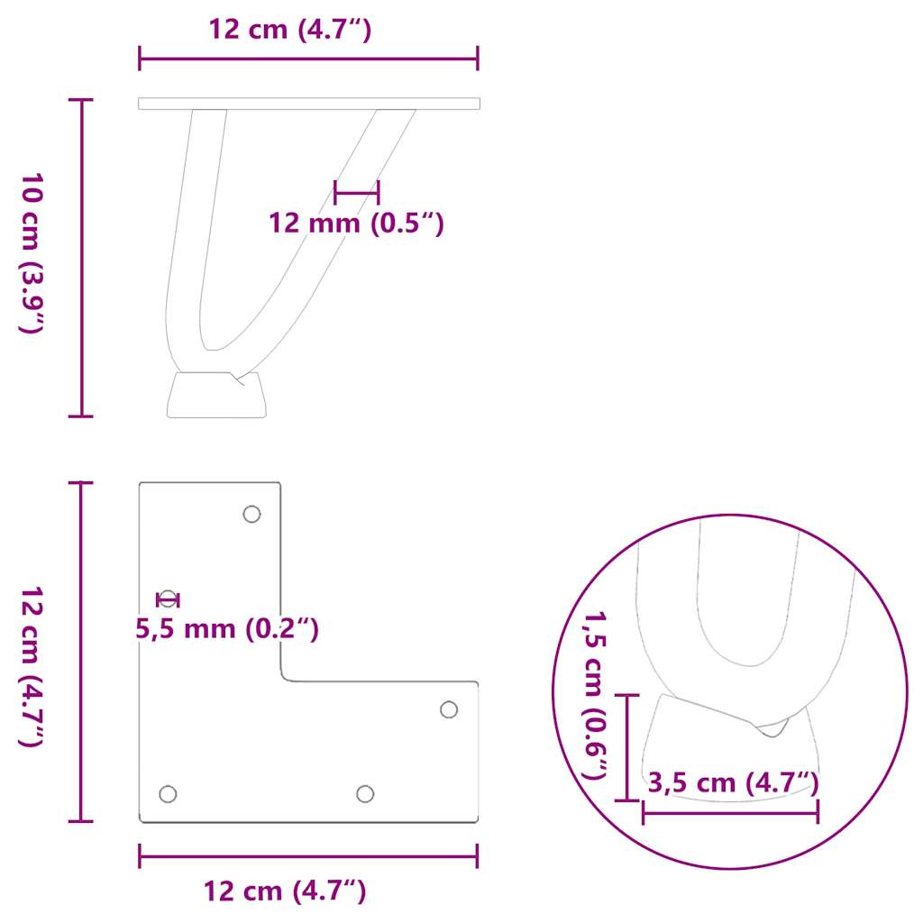 Kafijas galdiņa kājas, 4 gab., baltas, 10 cm, tērauds, matadatas