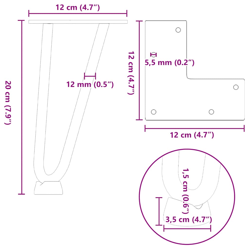 Kavos staliuko kojelės, 4 vnt., natūralus plienas, 20 cm, tvirtas plienas
