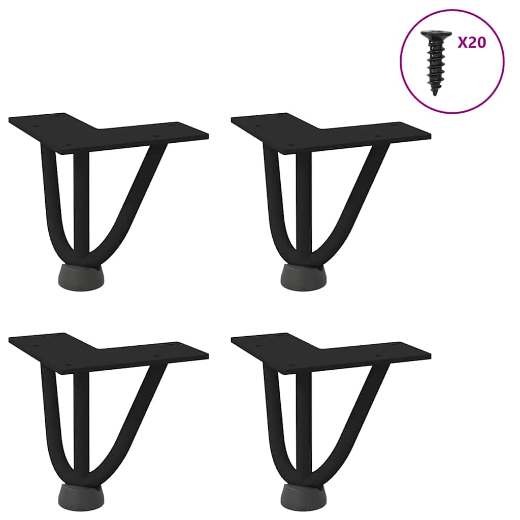 Coffee table legs, 4 pcs, black, 10 cm, steel, hairpin