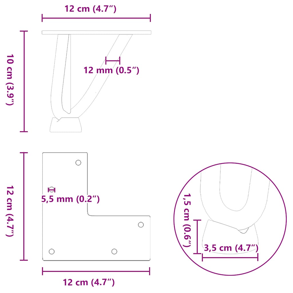 Coffee table legs, 4 pcs., natural steel, 10 cm, solid steel