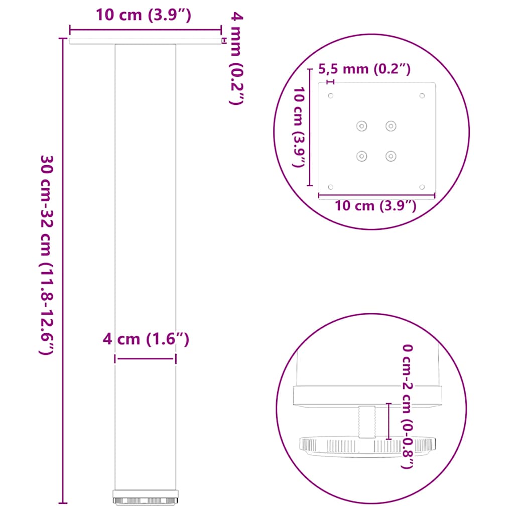 Coffee table legs, 4 pcs., black, 30-32 cm, steel