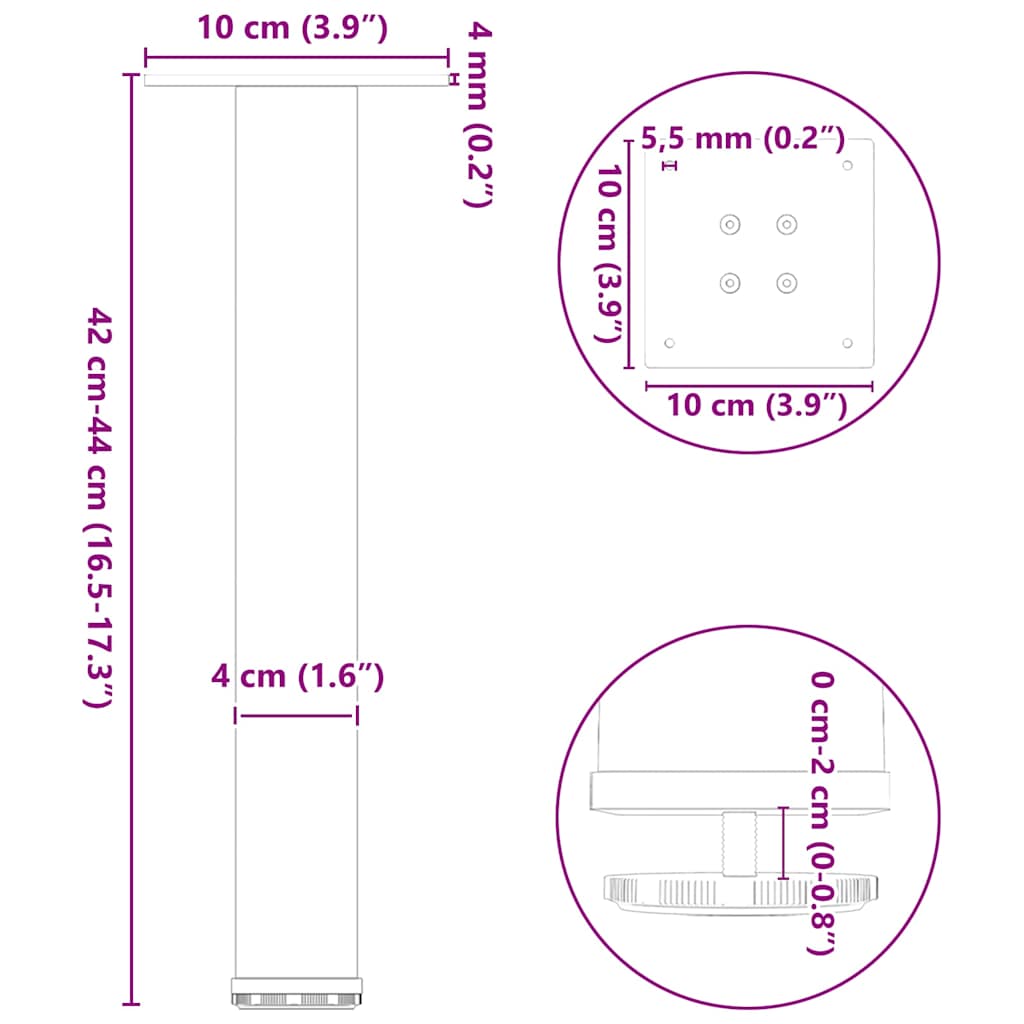 Coffee table legs, 4 pcs, anthracite, 42-44 cm, steel