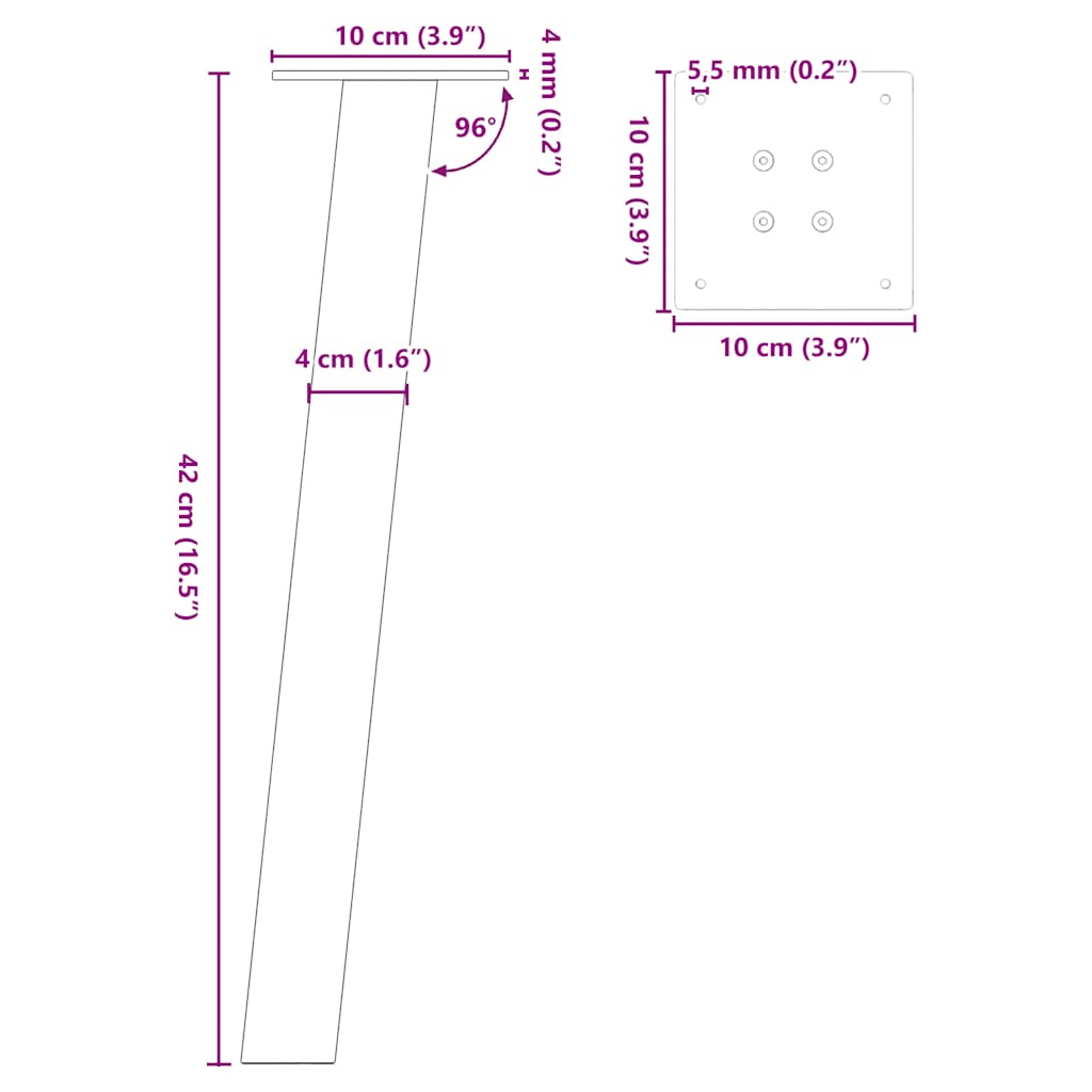 Coffee table legs, 4 pcs., white, 42 cm, steel