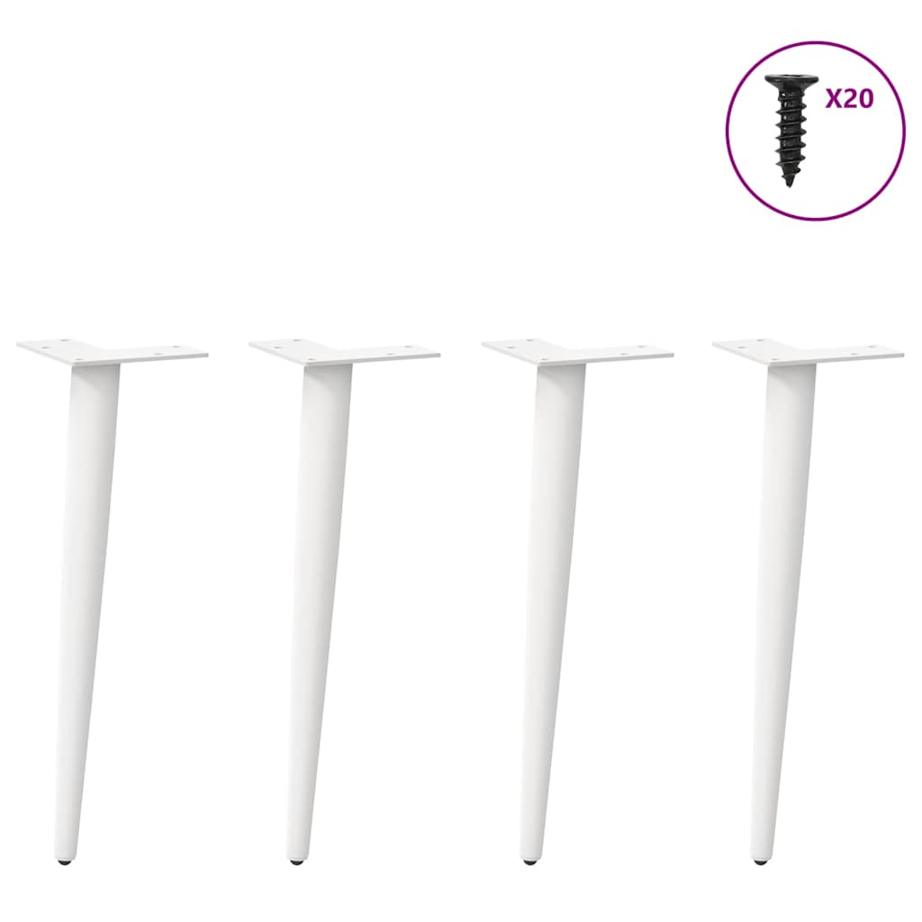 Kavos staliuko kojelės, 4 vnt., baltos, 42-43 cm, plienas, kūginės formos