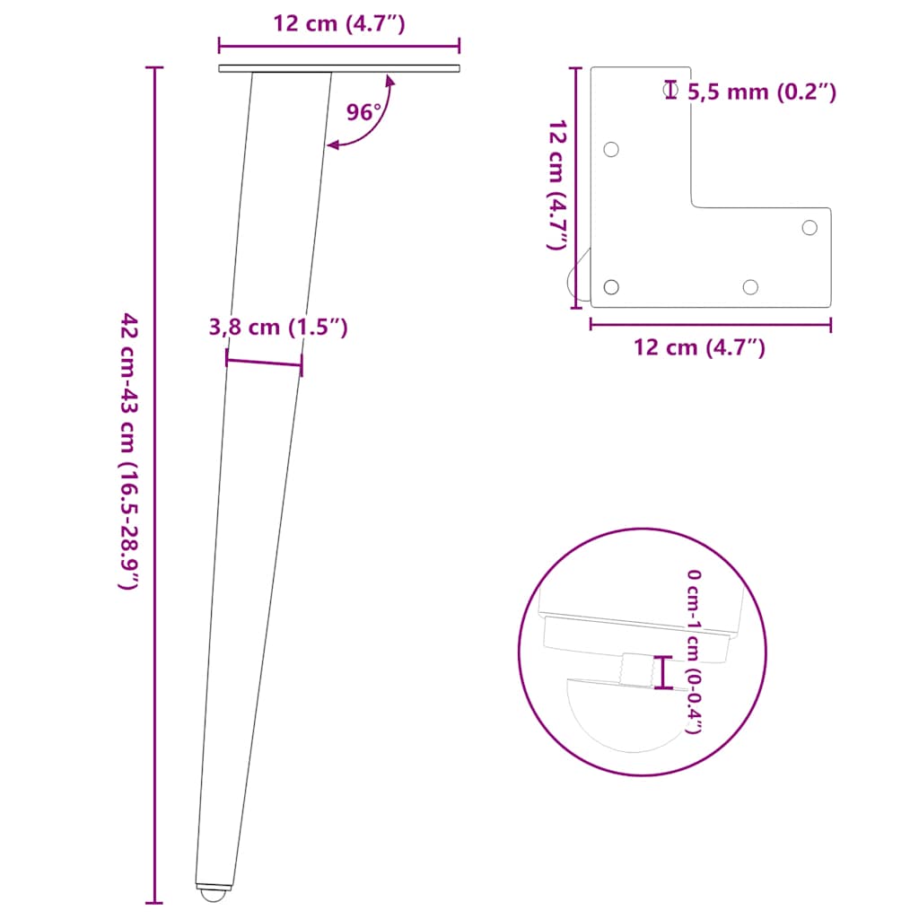 Kavos staliuko kojelės, 4 vnt., baltos, 42-43 cm, plienas, kūginės formos