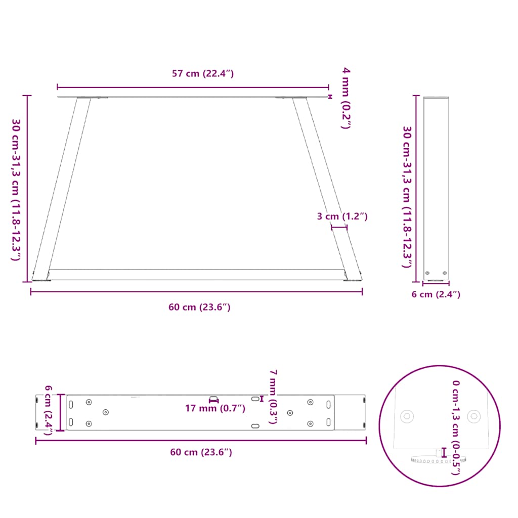Valgomojo stalo kojos V formos 2 vnt Juoda 60x(30-31,3) cm