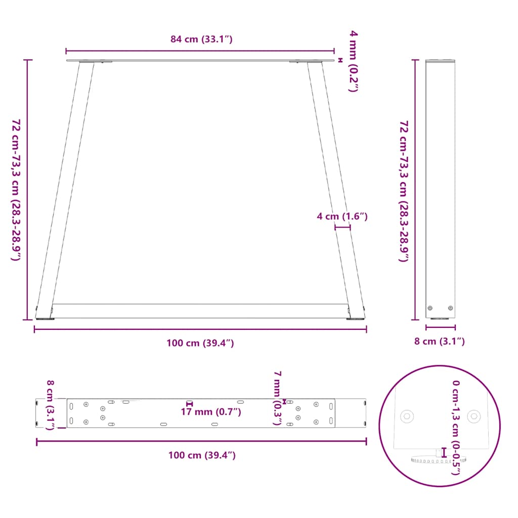 Valgomojo stalo kojos V formos 3 vnt Juoda 100x(72-73,3) cm