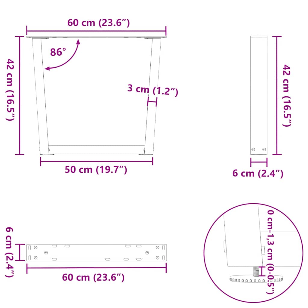 Valgomojo stalo kojos V formos 2 vnt Baltos 60x(42-43,3) cm