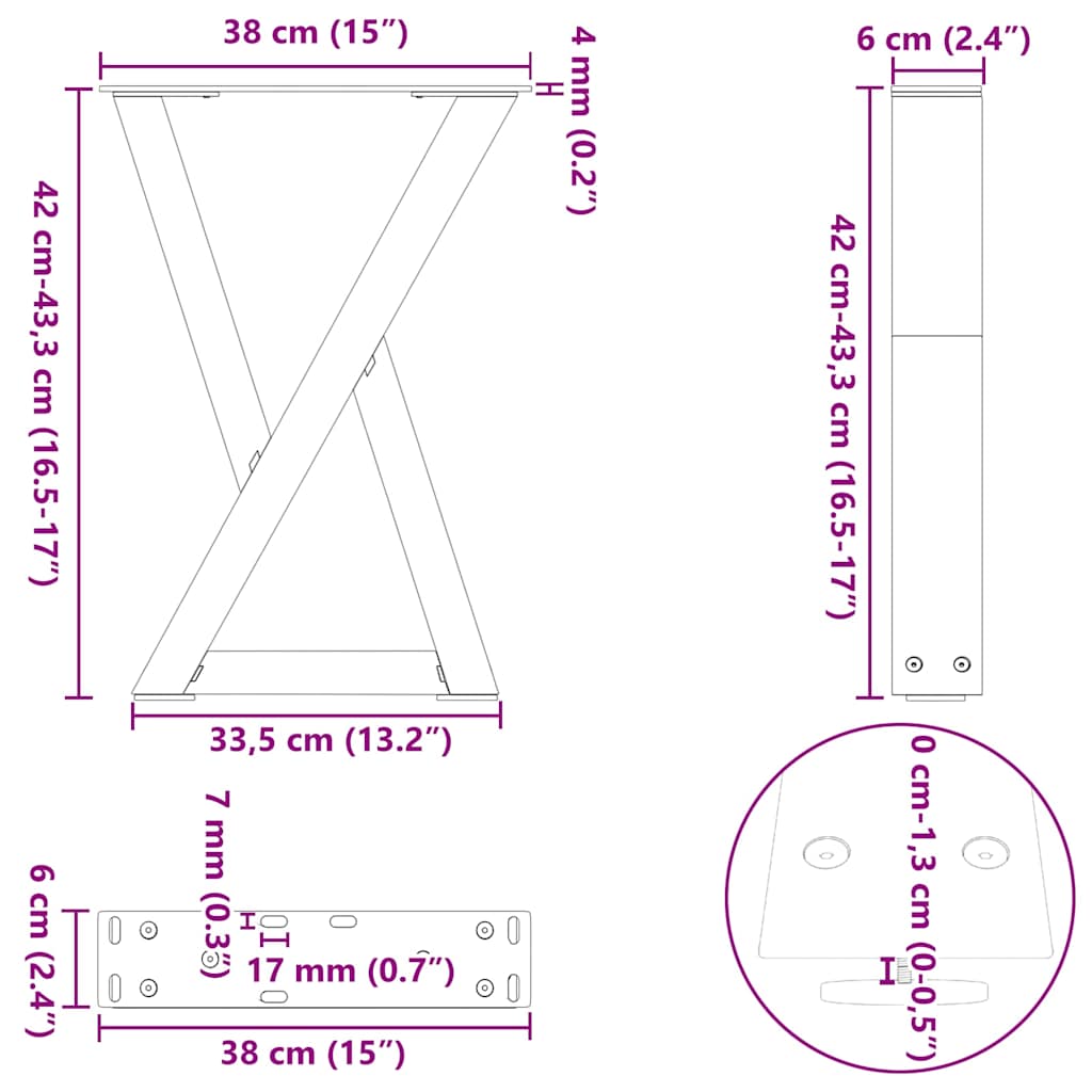 Kavos staliuko kojelės, 2 vnt., baltos, 38x(42-43,3) cm, plienas