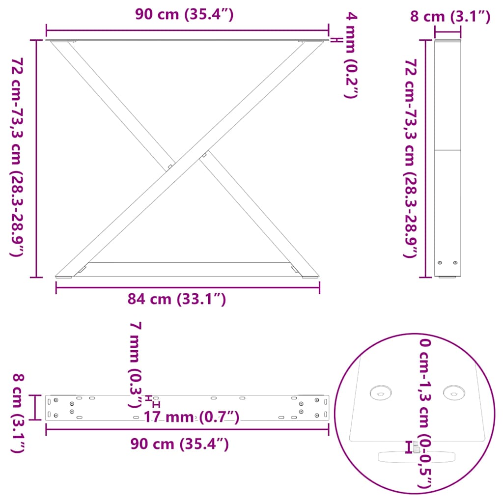 Valgomojo stalo kojos, 2 vnt., baltos, 90x(72-73,3) cm, plienas