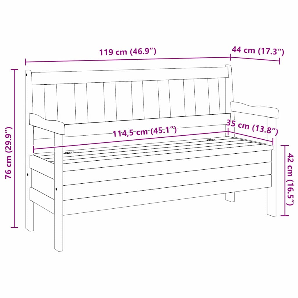 Lauko suolas Ruda 119 x 44 x 76 cm Kietos pušies mediena