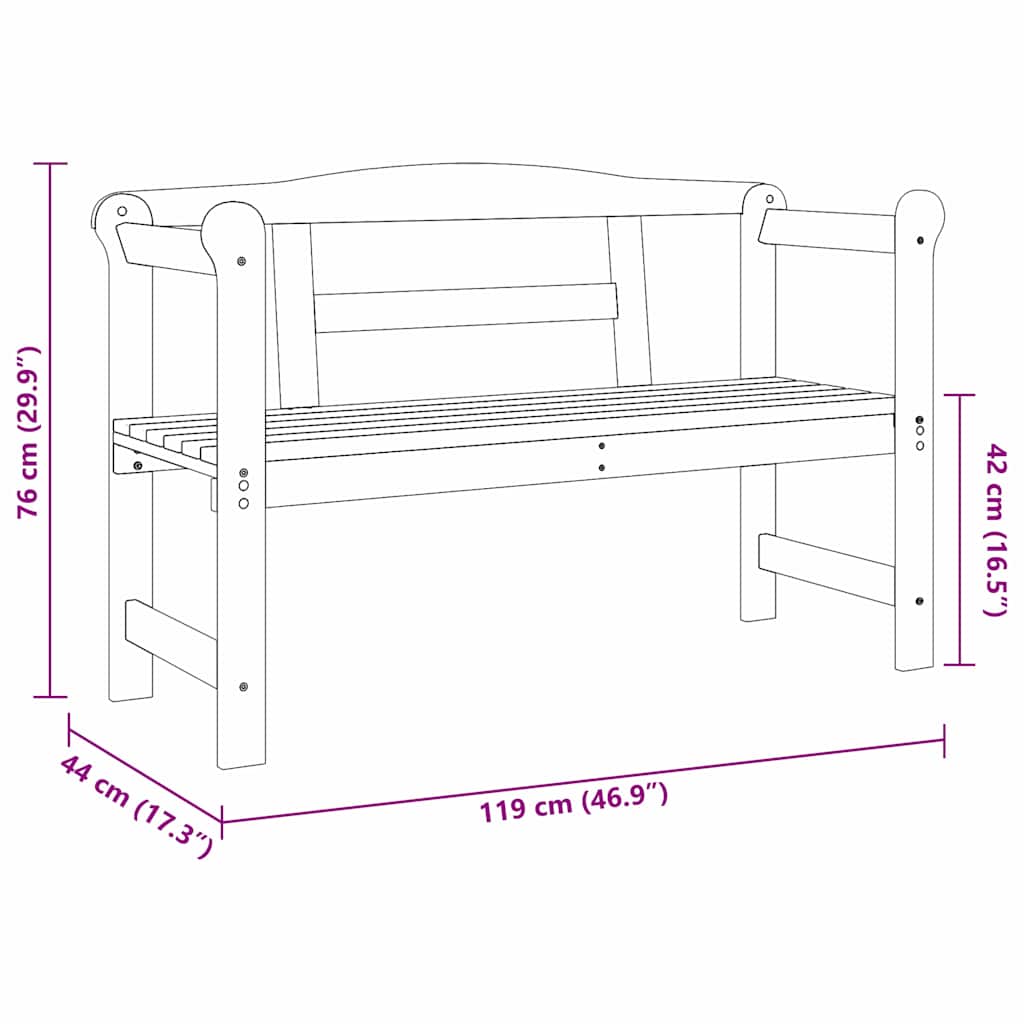 Outdoor bench Brown 119 x 76 x 44cm Solid pine