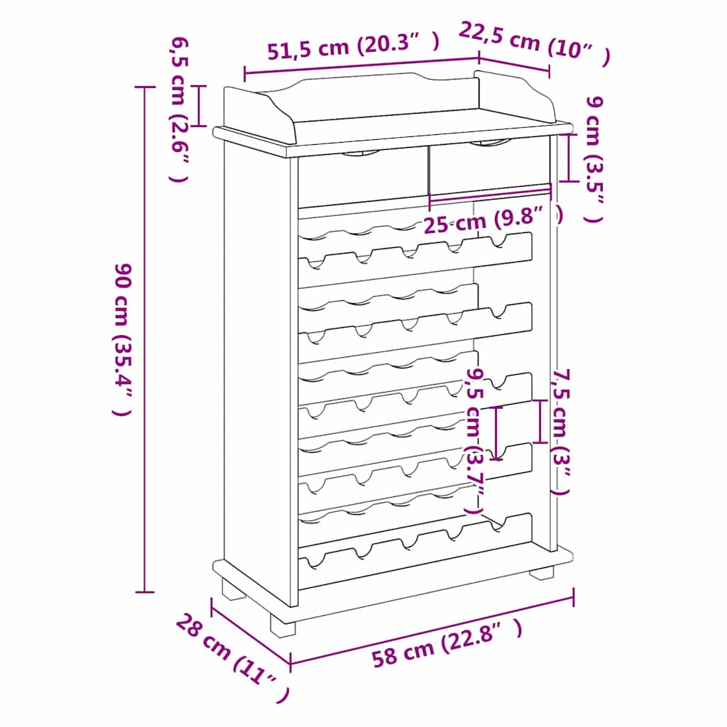 Vyno stovas 90x60x30 cm Kietas medis Pušis