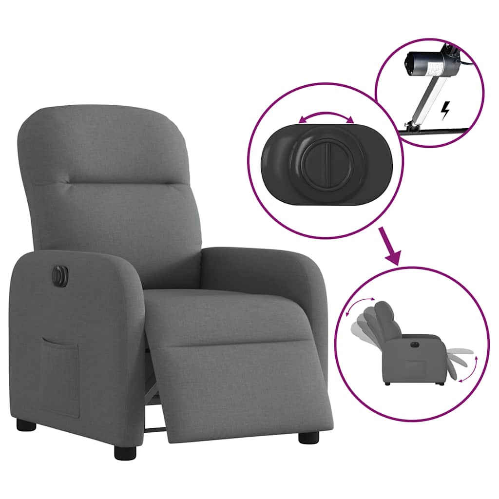 Electric recliner, dark grey, fabric