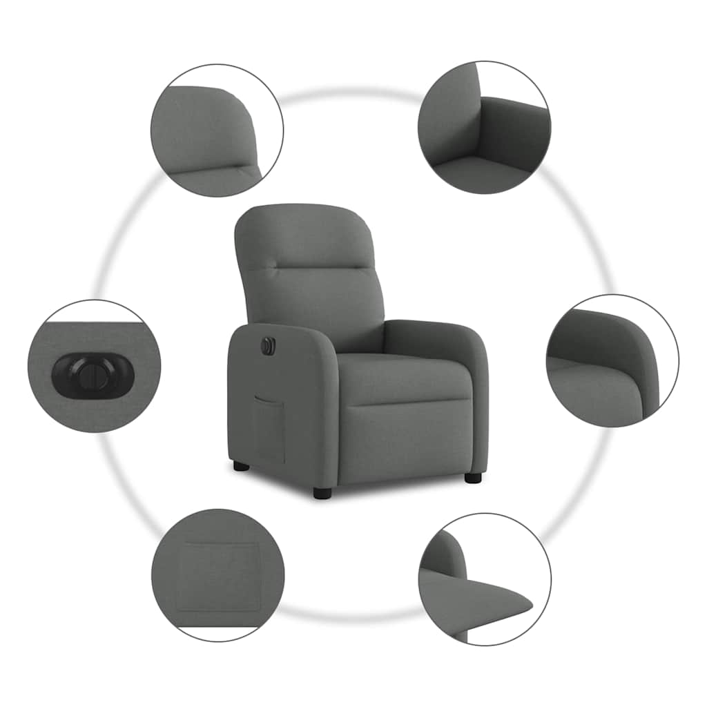 Electric recliner, dark grey, fabric