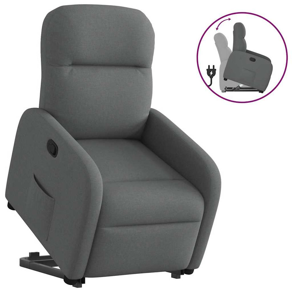 Reclining stand-up armchair, dark gray, fabric