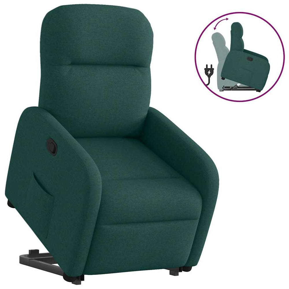 Recliner with lift assistance, dark green, fabric