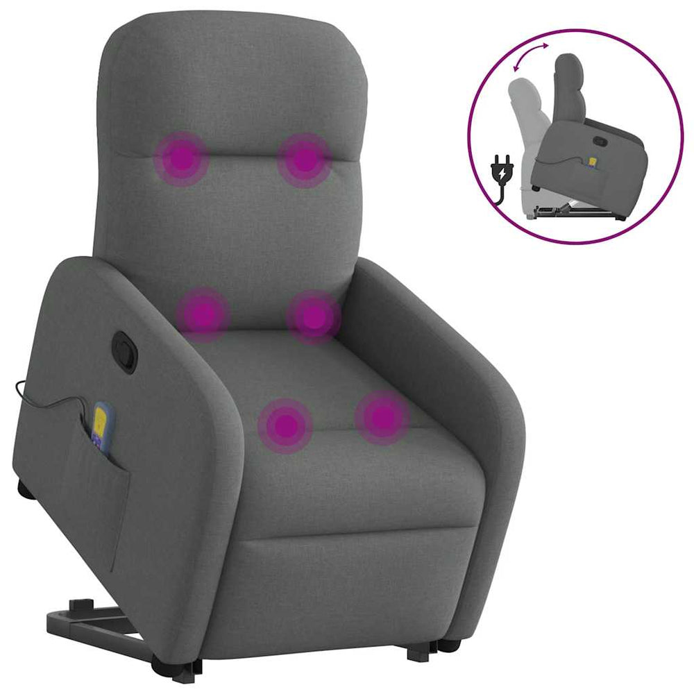 Recliner massage chair, dark gray, fabric
