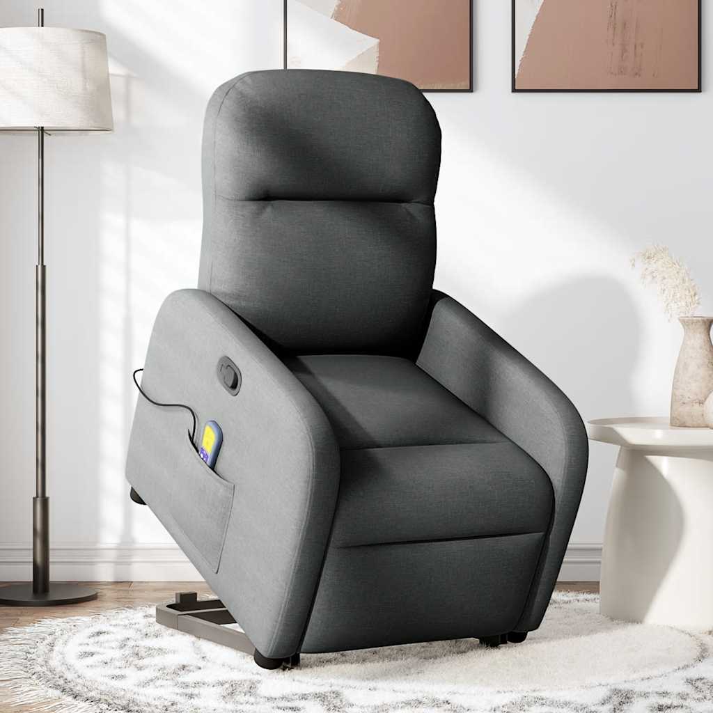 Recliner massage chair, dark gray, fabric