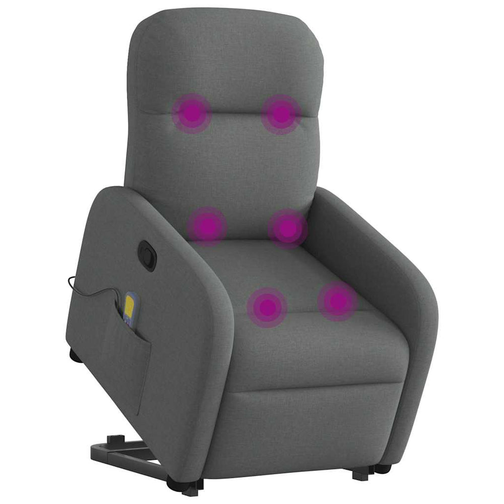 Recliner massage chair, dark gray, fabric