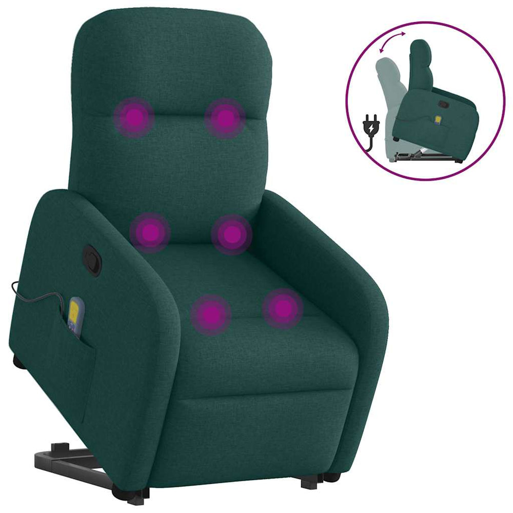 Recliner massage chair, dark green, fabric