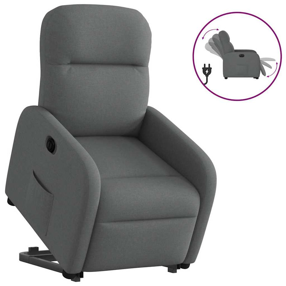 Reclining stand-up armchair, dark gray, fabric