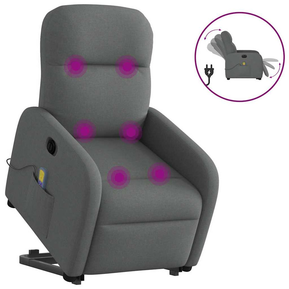 Recliner massage chair, dark gray, fabric