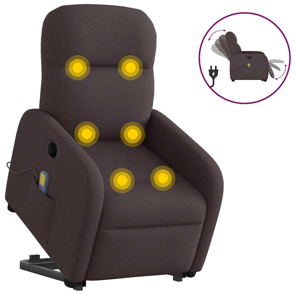 Recliner massage chair, dark brown, fabric
