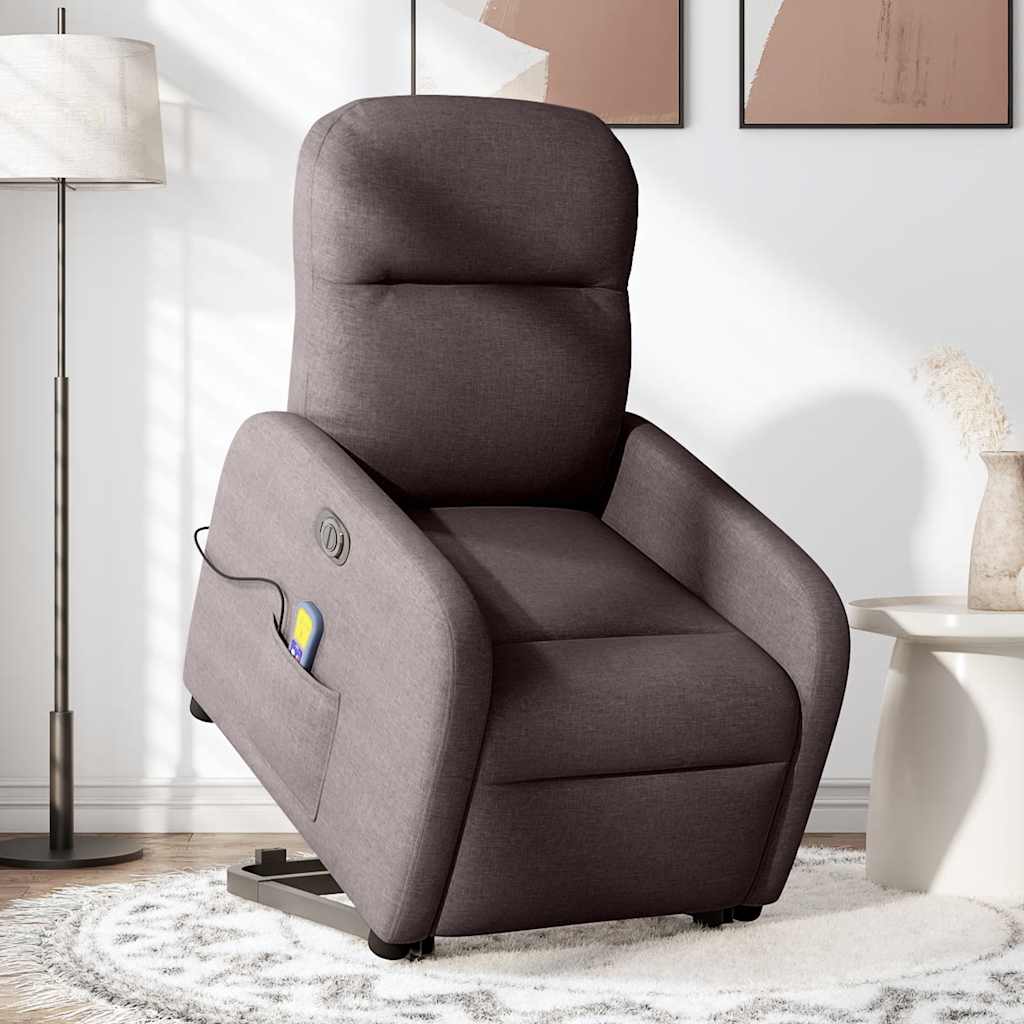 Recliner massage chair, dark brown, fabric