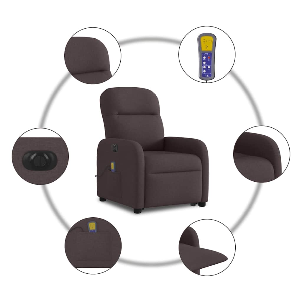 Recliner massage chair, dark brown, fabric