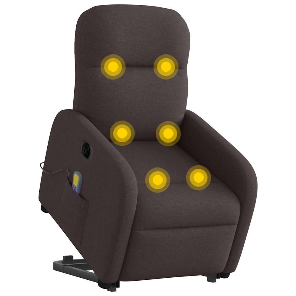 Recliner massage chair, dark brown, fabric