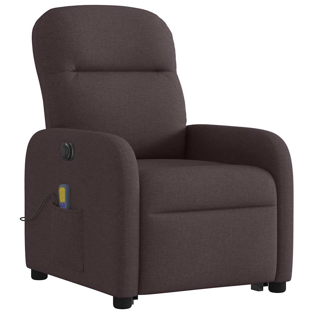 Recliner massage chair, dark brown, fabric