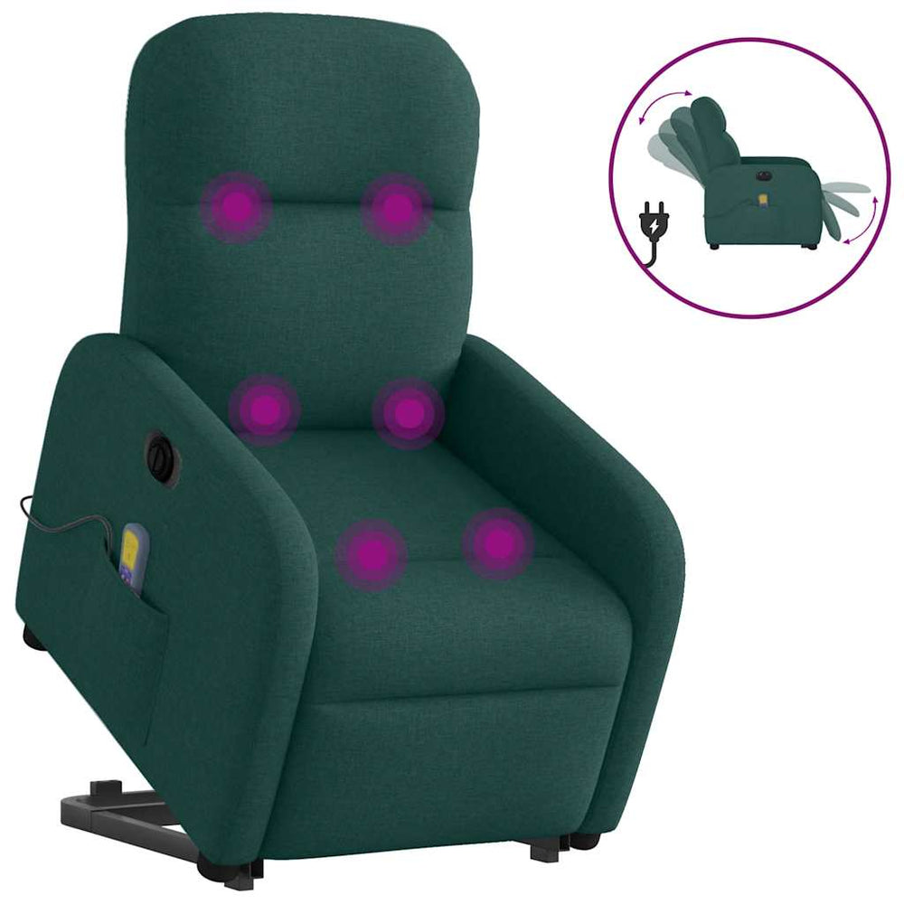 Recliner massage chair, dark green, fabric