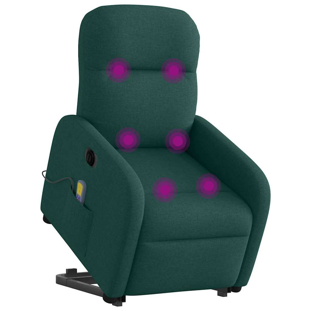 Recliner massage chair, dark green, fabric