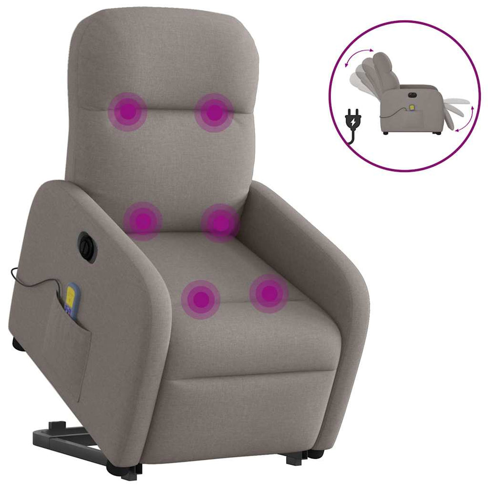 Electric stand-up massage chair, taupe, fabric