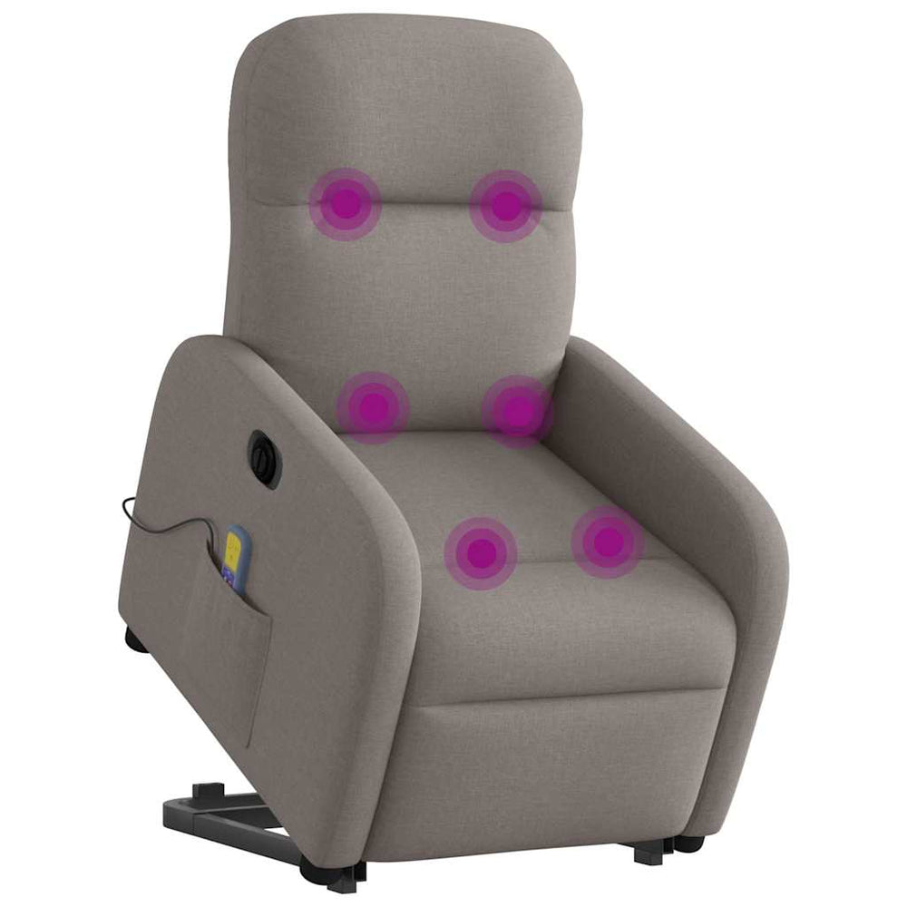 Electric stand-up massage chair, taupe, fabric