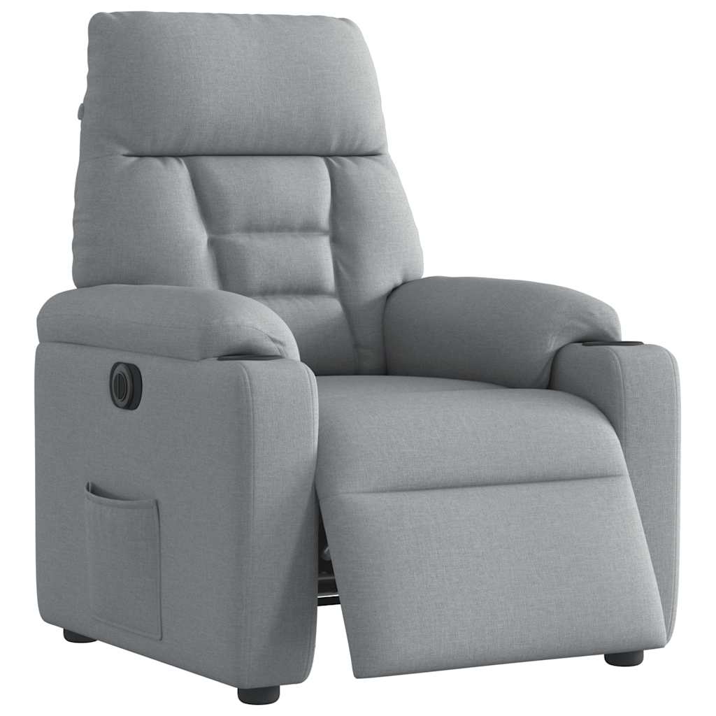 Electric reclining armchair, light grey, fabric