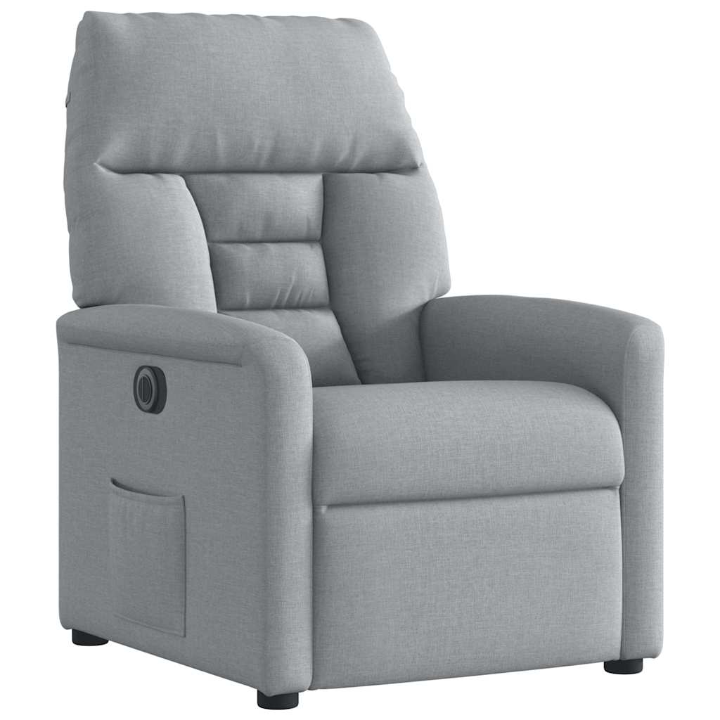 Electric reclining armchair, light grey, fabric