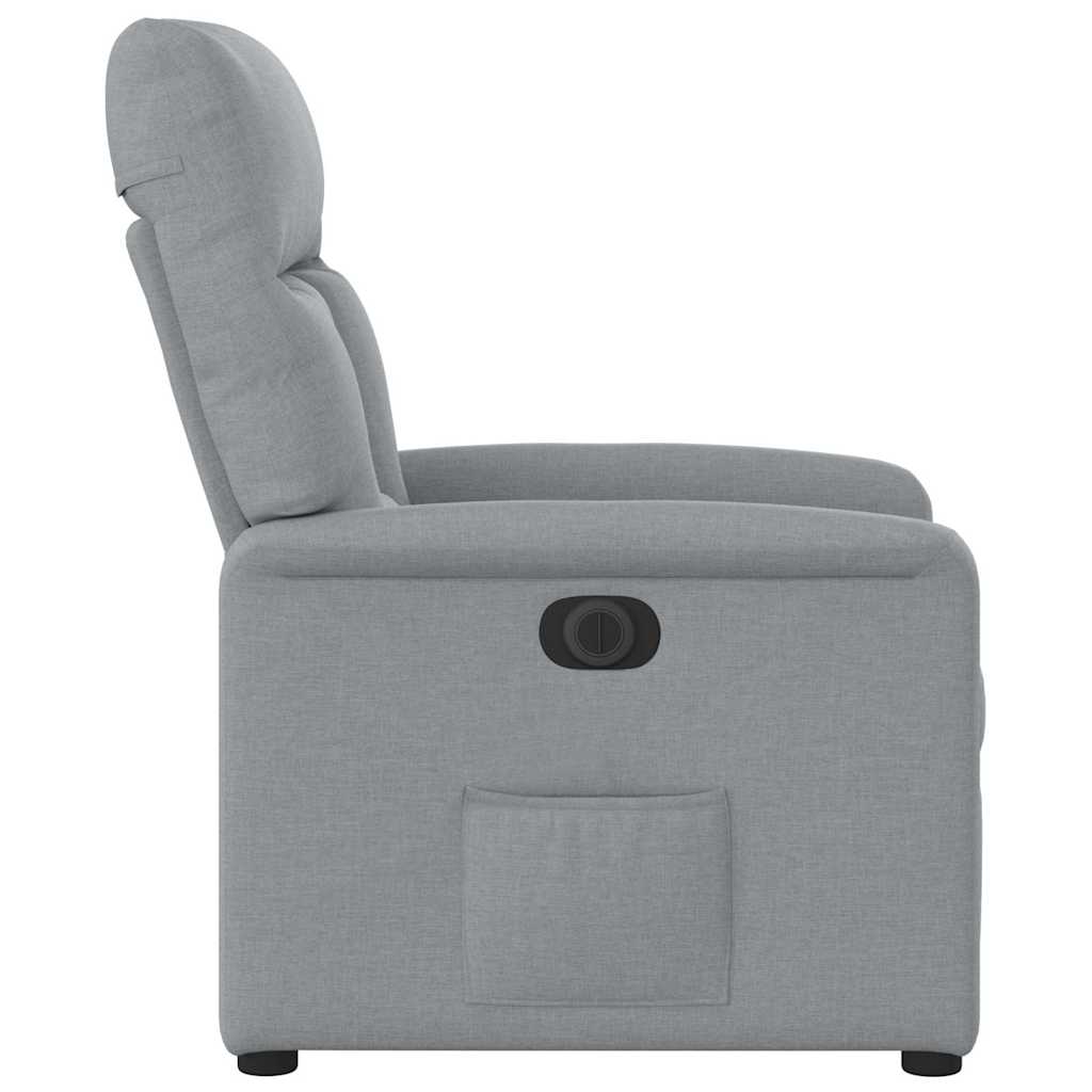 Electric reclining armchair, light grey, fabric