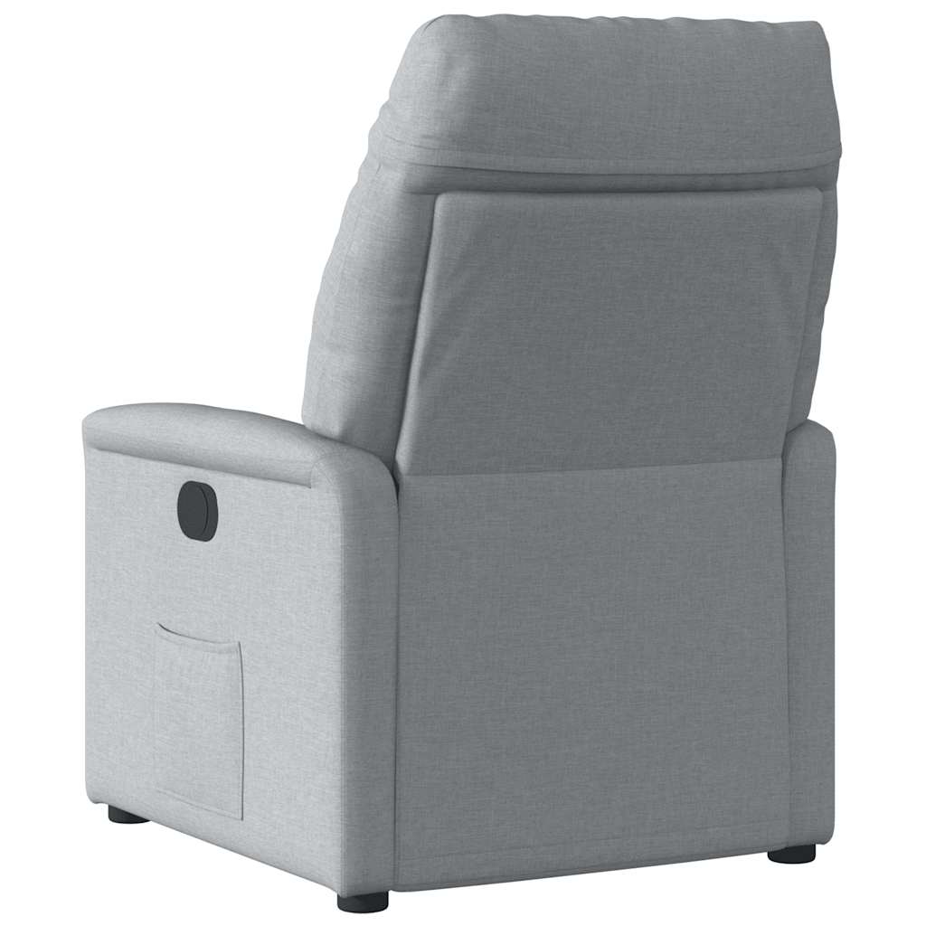 Electric reclining armchair, light grey, fabric