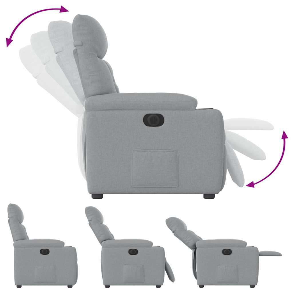 Electric reclining armchair, light grey, fabric