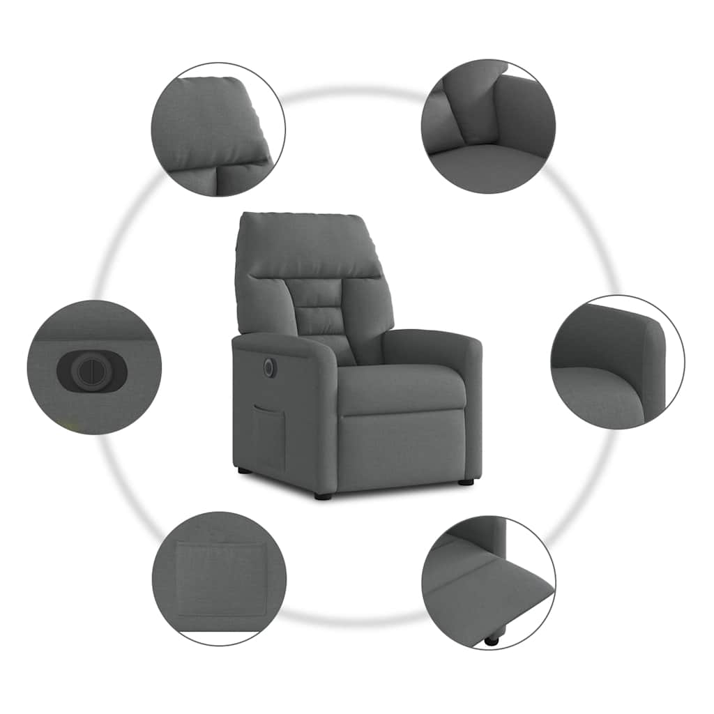 Elektrinis atlošiamas krėslas, tamsiai pilkos spalvos, audinys