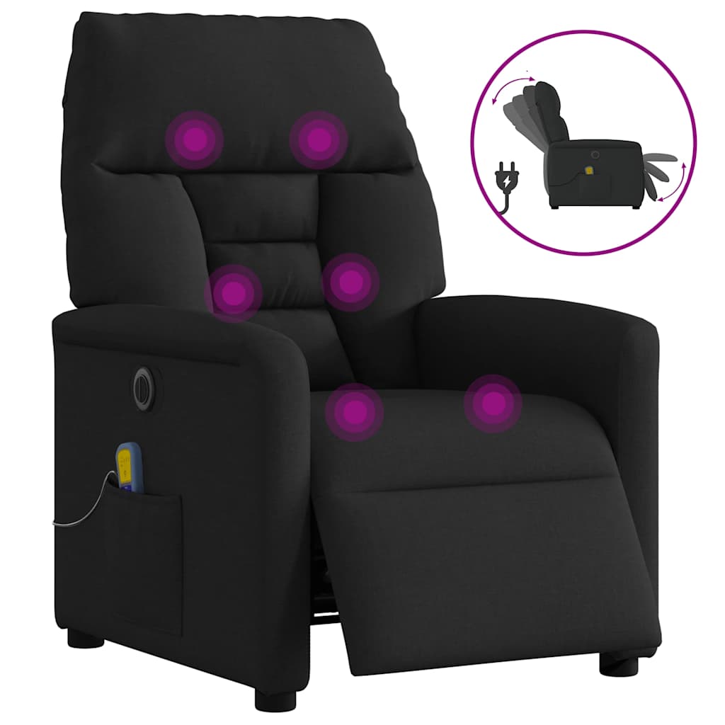 Elektrisks atgāžams masāžas krēsls, melns, audums